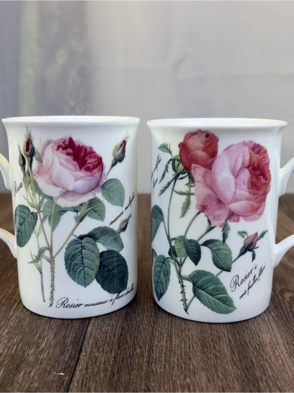 Set of 2 VTG 1992 Roy Kirkham Redouté Roses Floral Fine Bone China Mugs England